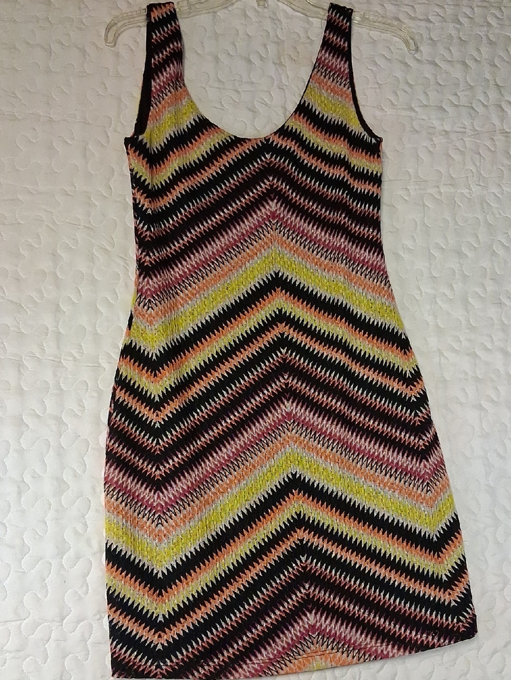 Noble U Black and Yellow Chevron Knit Mini Dress Size M Great Party Dress